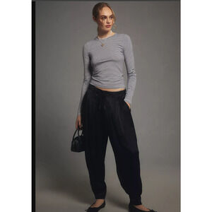 Anthropologie Silky Cuffed Black Barrel Pants - New Large